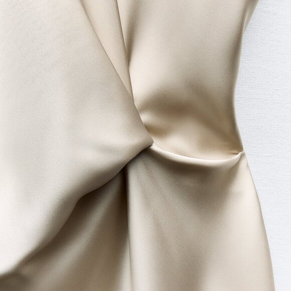 ZARA SATIN MIDI DRESS WITH GATHERED WAIST - Picture 4 of 7